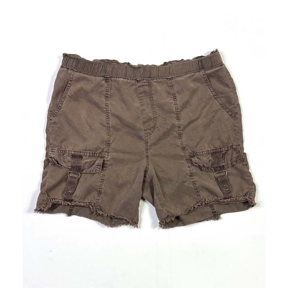 XCVI Cargo Shorts Women's Small Brown Stretch Raw Hem Utility Boho Tencel